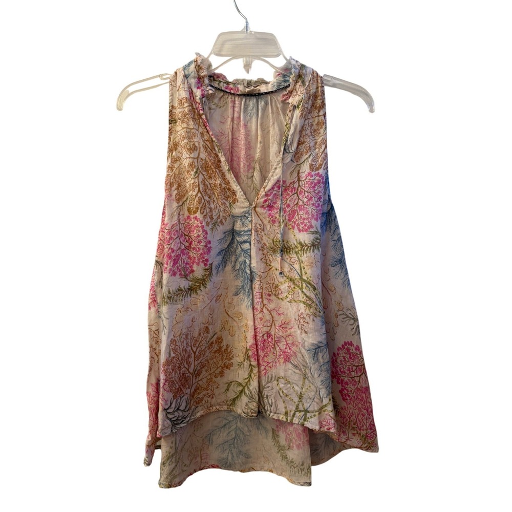 Pilcro By Anthropologie Raw-Edge 100% Linen Swing Tank Womens Size M Floral Boho
